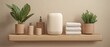 © ซัรริฮา เวาะแมะ - Minimalistic bathroom decor with natural potted plants and neatly folded towels on wooden shelf