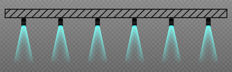 Wall Mural - blue spotlight. hanging fixtures with vivid green beams, ideal for show lighting, club visuals, and 