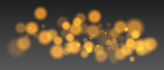 Wall Mural - yellow glowing bokeh lights with blur and transparency. abstract festive light spots, digital sparkl