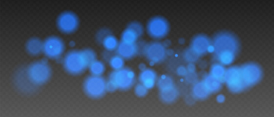 Wall Mural - blue glowing bokeh lights with blur and transparency. abstract festive light spots, digital sparkles