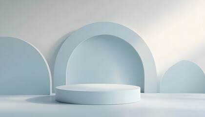 Poster - light blue minimalist podium with arched shapes.