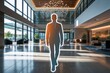 © Michael - Staff Member Walking Through Modern Seminar Lobby with Commercial Architecture Background