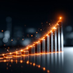 Poster - Glowing Upward Trend: Futuristic Business Growth Chart with Vibrant Light and Bokeh Effects.