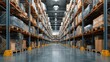 © Suphawan - Warehouse interior showing rows of high metal shelving units stacked with inventory