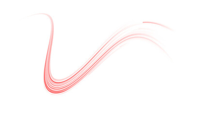 Wall Mural - PNG red blur motion trail with line speed and red flash effect across night highway scene in fast car perspective. Dynamic light glow with red laser and abstract background line PNG line.