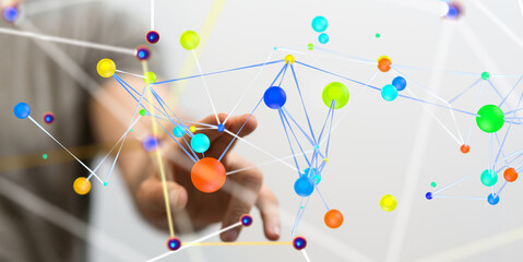 Fototapete - Global network. Blockchain. 3D illustration. Neural networks and artificial intelligence. Abstract