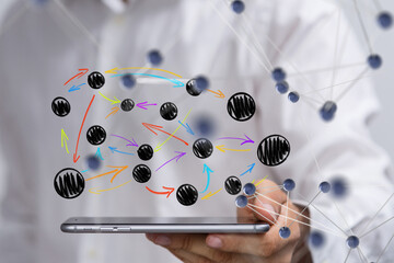 Fototapete - Global network. Blockchain. 3D illustration. Neural networks and artificial intelligence. Abstract