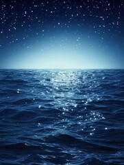 Wall Mural - Night ocean under starry sky, serene seascape with sparkling water, calm waves reflecting starlight, tranquil scene, vertical