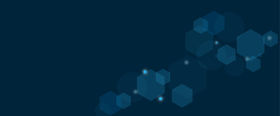 Poster - Vector geometric abstract background with blue hexagons. Structure molecule and communication. Science, technology