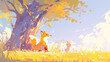 © umeno - キツネとウサギの心の交流を描いたやさしい世界観のイラスト｜淡い色彩で描かれた絵本風動物キャラクター｜春の野原での癒しのワンシーン