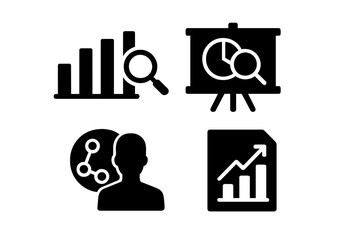 Fototapete - Set of web icons depicting data analysis, presentation tools, and user representations for digital applications
