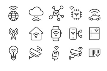 Poster - Collection of web icons representing various aspects of connectivity and technology applications