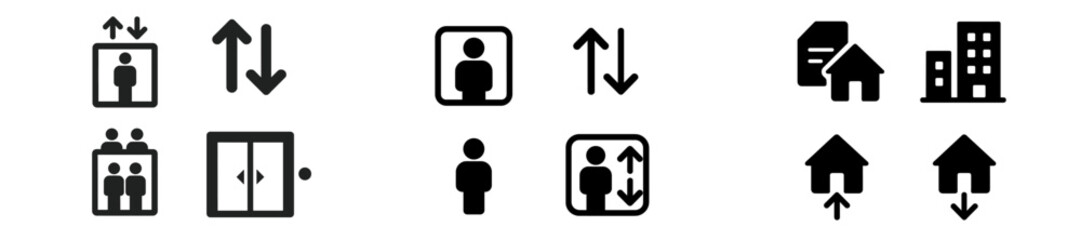 Aufkleber - Set of web icons depicting elevator functionality and building accessibility features for user-friendly navigation