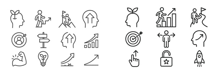 Poster - Collection of minimalist web icons showcasing personal development, achievement, and goal-oriented concepts for digital use