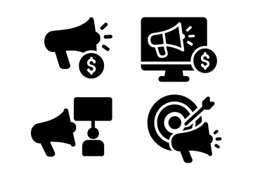 Poster - Set of web icons featuring marketing elements including megaphones, computer, and target