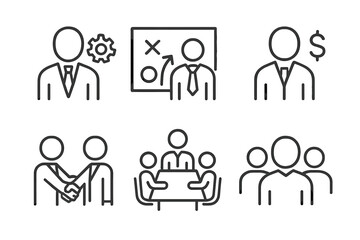 Aufkleber - Gallery of business web icons illustrating teamwork, strategy, and collaboration concepts in a minimalist design