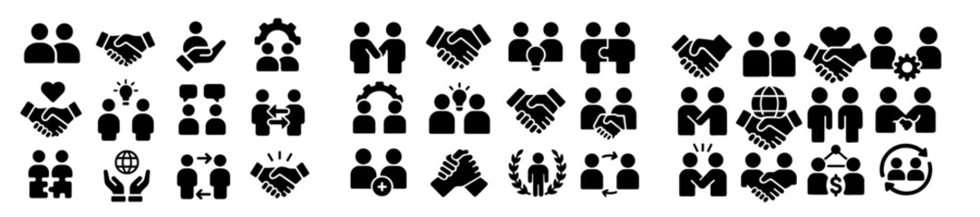 Aufkleber - Web icons featuring diverse handshake symbols representing cooperation, partnership, and communication in various contexts