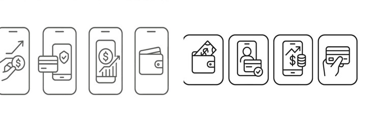 Leinwandbilder - Collection of minimalistic web icons representing financial transactions and mobile banking concepts in a clean design