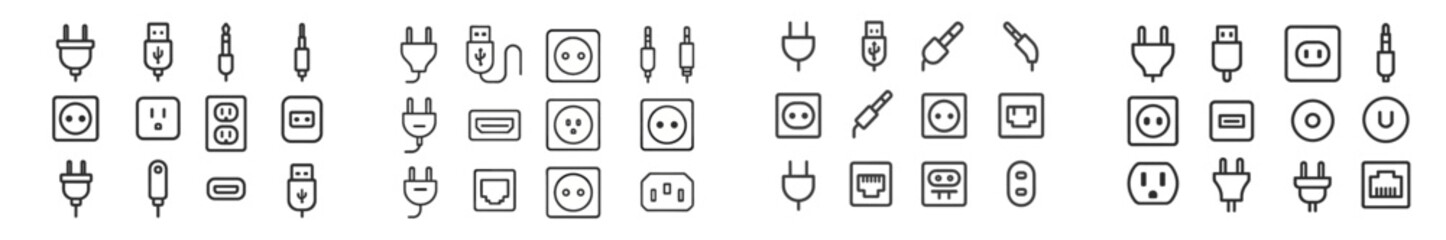 Fototapete - Collection of web icons featuring various types of electrical plugs, sockets, and connectors for digital design projects