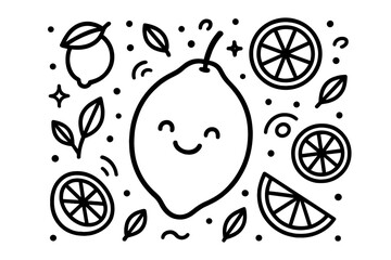 Leinwandbilder - Set of web icons featuring cheerful lemon and citrus designs with playful elements and patterns