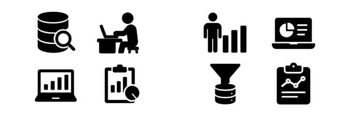 Leinwandbilder - Set of web icons featuring data analysis, user interaction, and reporting elements for digital applications