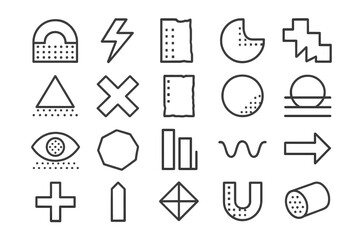 Fototapete - Set of diverse web icons featuring geometric shapes, symbols, and abstract designs for digital and creative projects