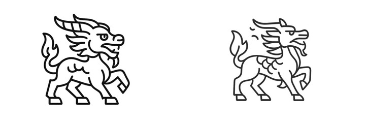 Poster - Collection of web icons depicting mythical creatures featuring stylized lion and dragon designs for digital use
