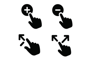 Aufkleber - Set of web icons featuring hand gestures for zoom in, zoom out, and screen adjustments, designed for user interface applications