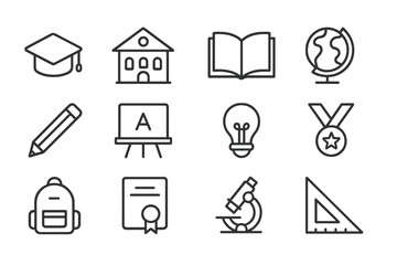 Fototapete - Collection of web icons representing education, learning tools, and academic achievements in a minimalistic design
