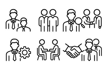 Poster - Set of web icons featuring professional interactions and teamwork illustrations for digital design projects