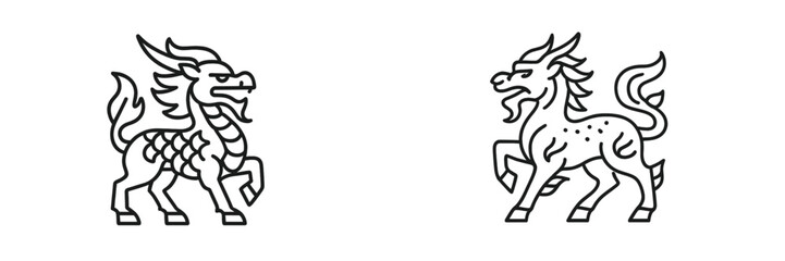 Aufkleber - Unique set of web icons featuring mythical creatures in bold line art style for digital design projects