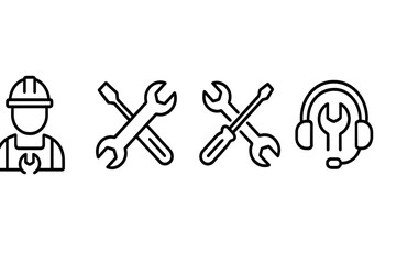 Leinwandbilder - Collection of simple web icons for construction and technical services featuring a worker and tools