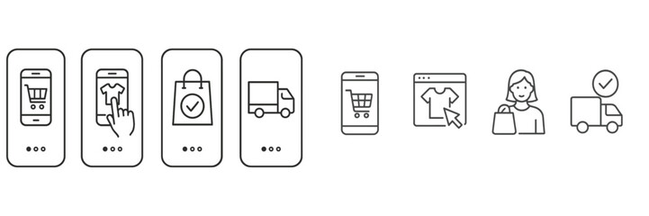 Aufkleber - Set of web icons illustrating the online shopping process from selection to delivery