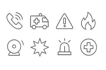Poster - Collection of emergency and safety web icons illustrating various critical situations and alerts