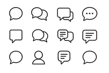 Poster - Set of web icons featuring speech bubbles, chat elements, and user interaction symbols for digital communication