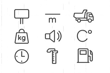 Poster - Collection of web icons representing various measurement units and transportation symbols for digital design projects
