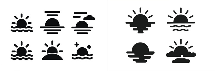 Leinwandbilder - Collection of minimalist web icons depicting various sunset designs and styles for digital applications and projects