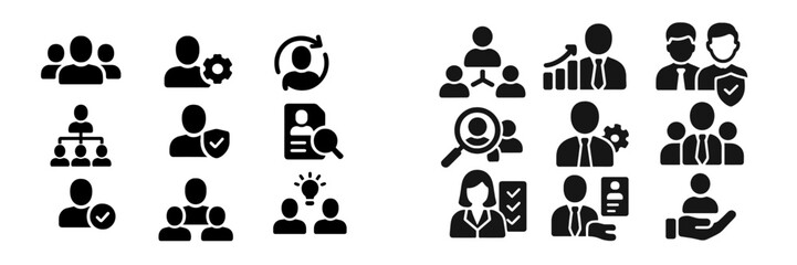 Poster - Set of web icons representing teamwork, management, and user interaction for digital applications and websites