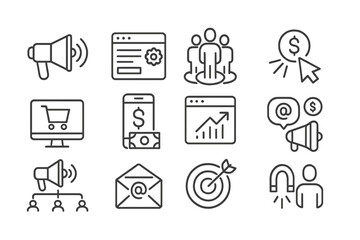 Poster - Set of minimalist web icons representing various online activities and digital marketing essentials suited for modern web projects