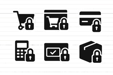 Aufkleber - Collection of web icons depicting secure shopping elements for online transactions and e-commerce activities