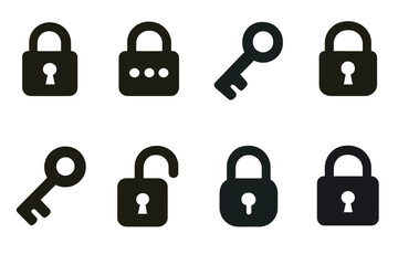 Leinwandbilder - Collection of web icons featuring locks and keys in various designs for digital security representation
