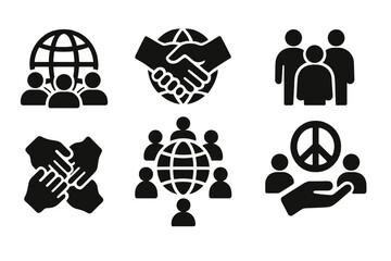 Aufkleber - Collection of diverse web icons representing global collaboration, community, and peace initiatives for digital platforms