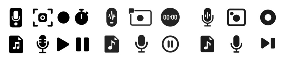 Poster - Set of web icons for multimedia functions featuring recording, playback, and audio controls