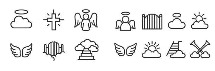 Poster - Set of web icons representing celestial themes, including angels, clouds, and symbols of afterlife concepts