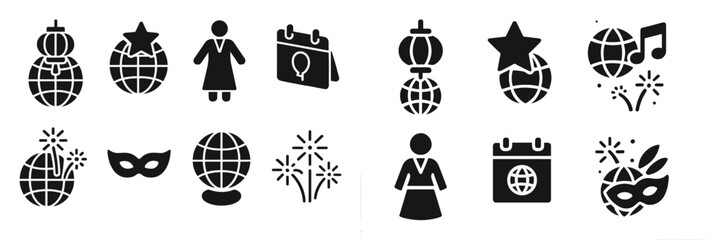 Leinwandbilder - Web icons featuring various symbols including globes, calendars, and celebration motifs for digital use