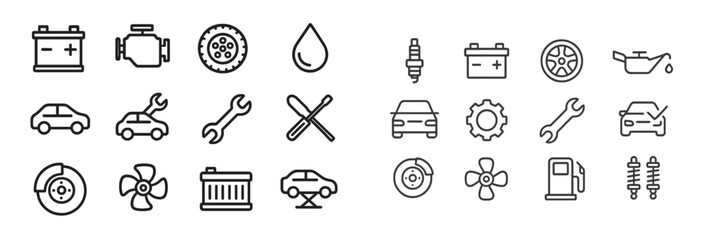Fototapete - Collection of automotive web icons representing car maintenance and repair services