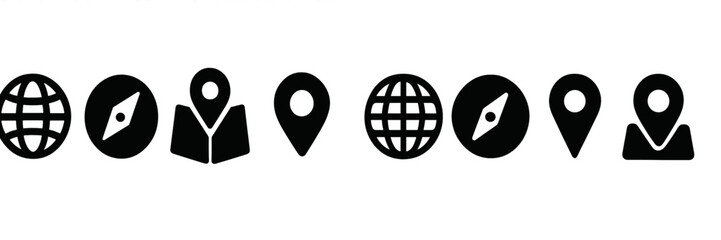 Fototapete - Web icons representing navigation, location, and global connectivity for modern digital applications