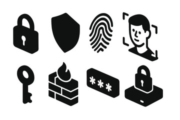 Poster - Collection of web icons representing security features including locks, keys, and authentication methods for digital safety
