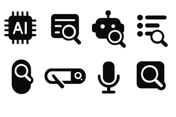 Aufkleber - Collection of web icons featuring search symbols and artificial intelligence concepts in a minimalist style