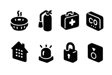 Aufkleber - Collection of web icons featuring safety, emergency, and household symbols for digital use
